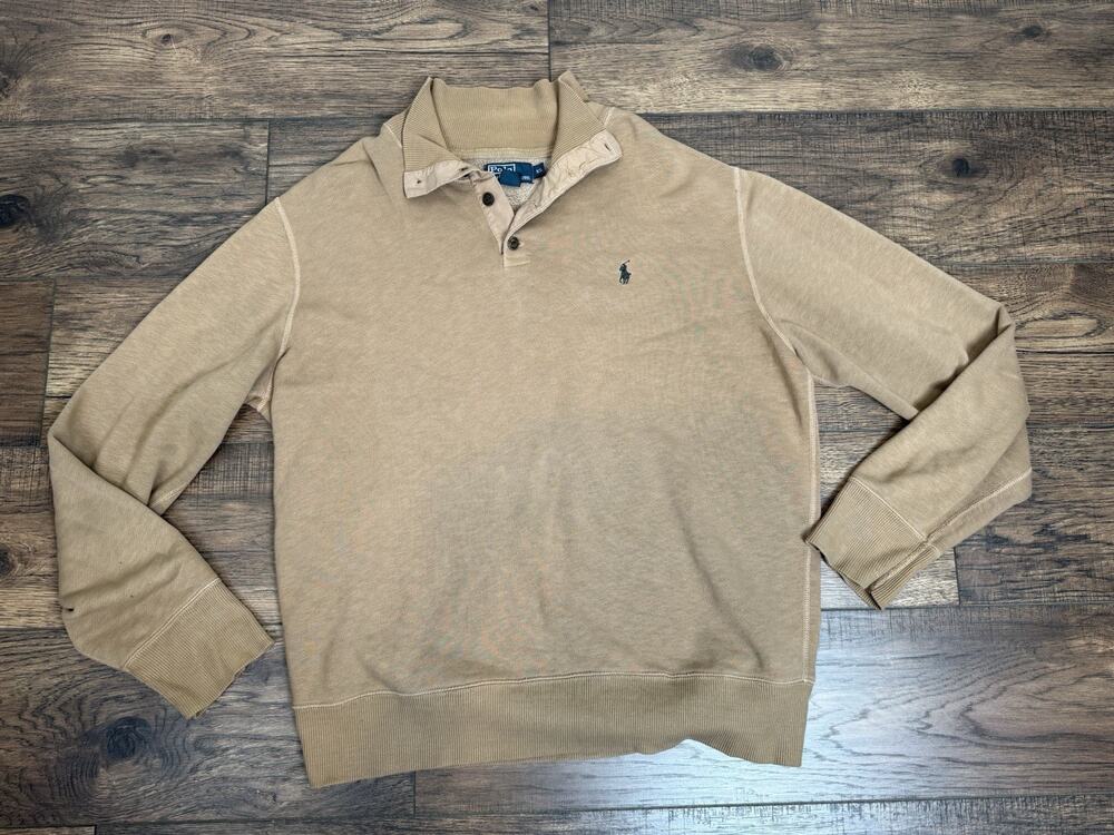 Vintage Polo Ralph Lauren Sweatshirt Mens XL Brown 1/4 Button Mock Neck 90s